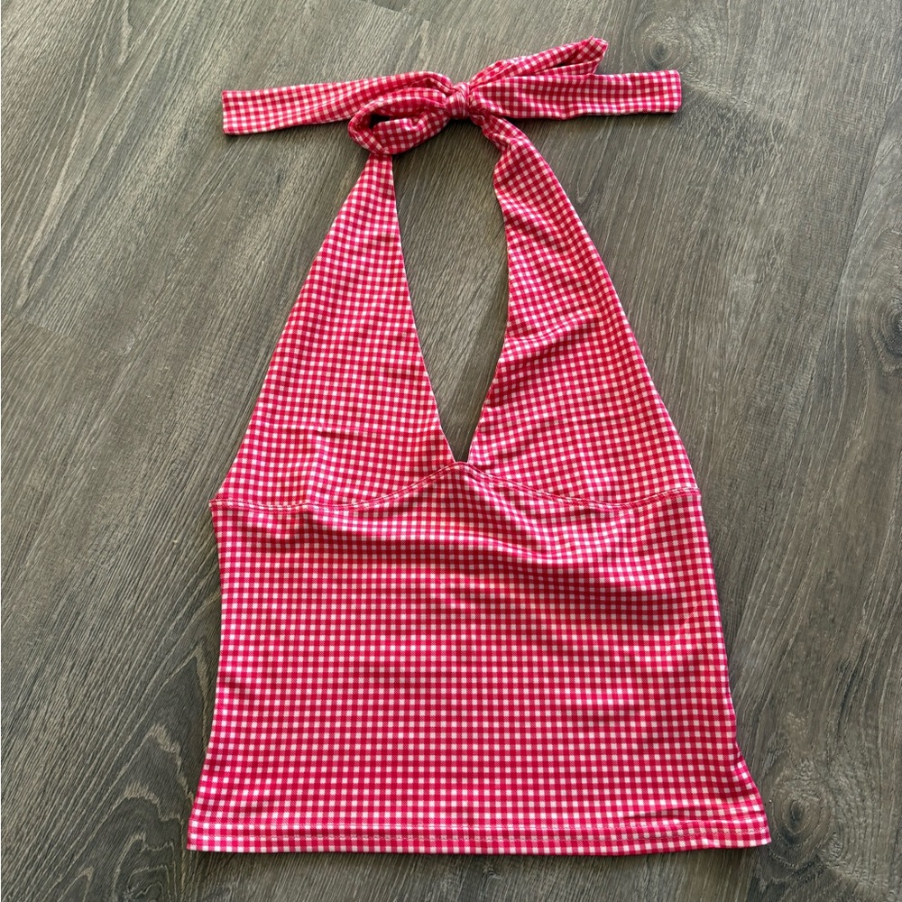 Amazon Red Checkered Halter Tank Top